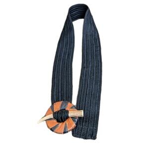 Vtg Marjorie Baer Woven Belt Boho Leather Horn Buckle Black Brown 80s Women M